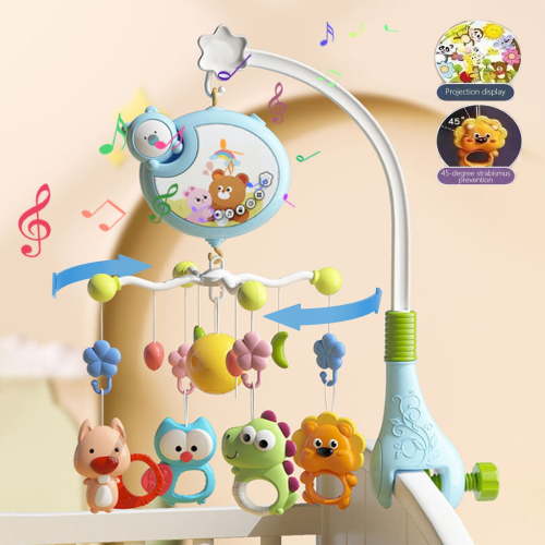 Qocolhg Crib Mobile with Music and Lights, Baby Mobiles for Cribs,Nursery Musical Mobile for Bassinets Toys Hanging Girls Boys,Pack and Play Space Portable Animal Mobile Hanger Arm Clip On Attachment
