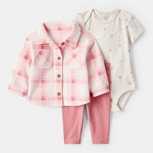 Baby Girls Carter's 3-pc. Plaid Print Fleece Jacket, Bodysuit & Pant Set