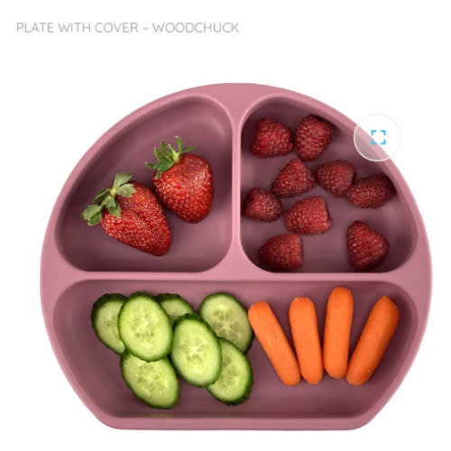 Silicone Divided Suction Plate with Cover – Woodchuck - otterlove by Platinum Pure | Premium Platinum Silicone Products for Babies & Toddlers