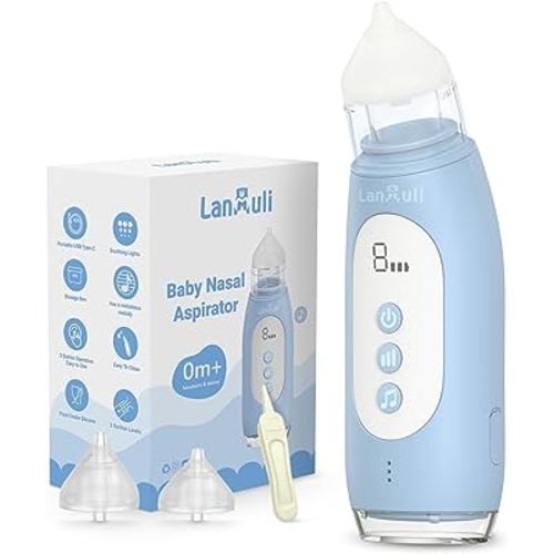Hospital-Grade Nasal Aspirator for Baby, Automatic Toddler Nose Sucker, Infant Snot Cleaner with Adjustable Suction Level, Music and Light Soothing Function (Blue)