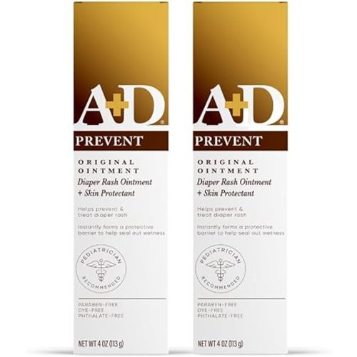 A+D Original Diaper Rash Ointment - Prevents & Protects Diaper Rash - Moisturizing Skin Protectant With Vitamins A & D - Healing Ointment for Dry and Cracked Skin - 4oz, 2 Pack