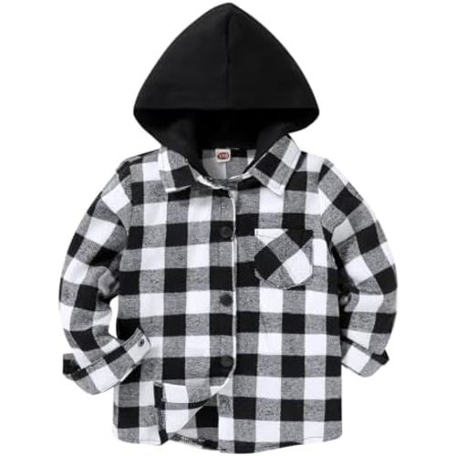 YOUNGER STAR Toddler Kids Boys Girls Flannel Hooded Plaid Shirt Button Baby Red Plaid Shirt Plaid Shirt Hooded Clothes