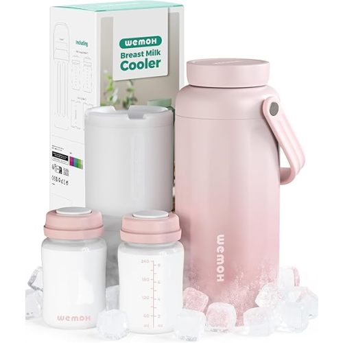 Breast Milk Cooler Bottle-24H Double-Layer Cooling, TSA Approved, 2 Leakproof Bottles & Ice Packs, (Non-Toxic BPA) for Travel, Work, Night Pumping, Gift for New Moms (Pink)