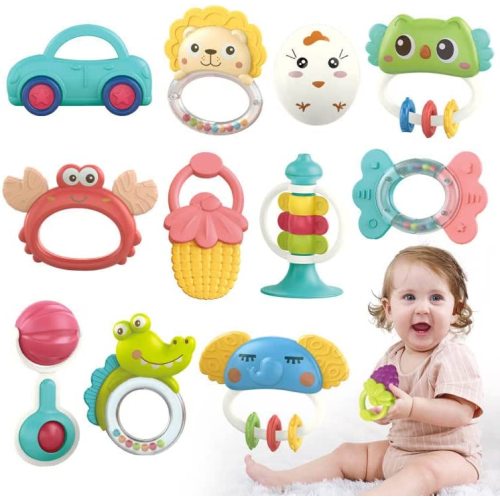 Qizebaby Baby Toys 6 to 12 Months, 12PCS Rattle Baby Teething Toys, Shaker Grab and Spin Rattles Toy, Music Learning Toys for 0 1 2 3 4 5 6 7 8 9 10 11 12 Month Newborn Baby Infant Toddlers Boys Girls