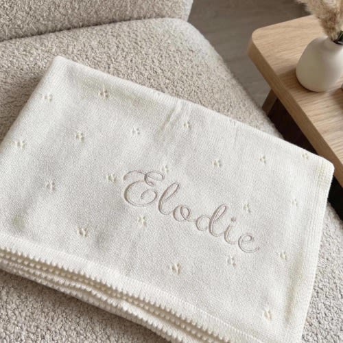 Personalized Knit Baby Pointelle Blanket, Custom Baby Blanket, Embroidered Name Pointelle Swaddle, Unique Baby Shower Newborn Gift