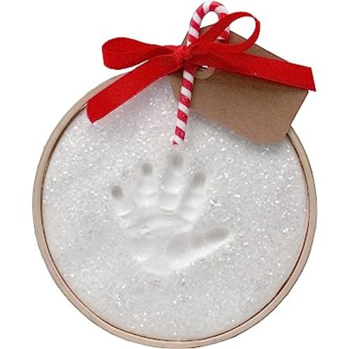 Child to Cherish Glitter Baby Handprint First Christmas Ornament Kit with Wooden Ring