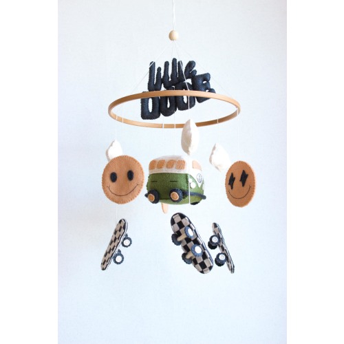 Skateboard baby mobile, rad little dude mobile, checkered nursery decor