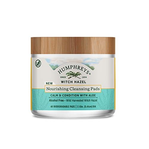 Humphreys Witch Hazel Nourishing Cleansing Pads | Wild Harvested Witch Hazel & Aloe | Hydrating, Natural Alcohol-Free Formula | 60 Rounds