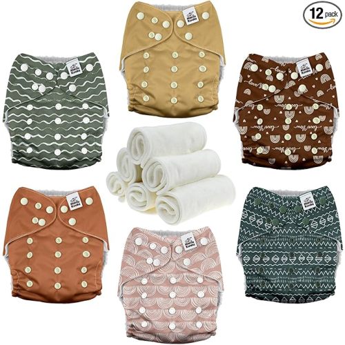 Mama Koala 3.0 Pocket Cloth Diapers for Babies with AWJ Lining, 6 Pack with 6 4-Layer Natural Cloth Diaper Inserts - Reusable and Washable Pocket Diapers (Hope in The Desert)
