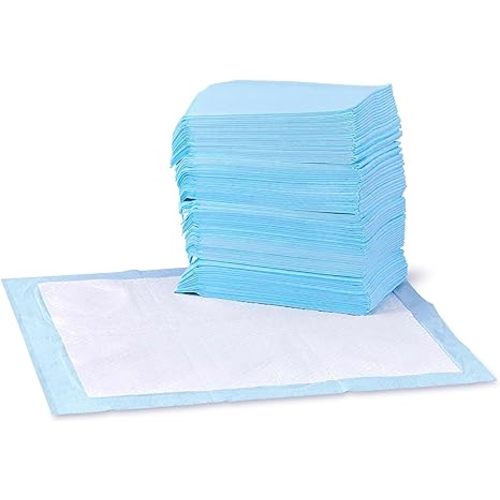 Amazon Basics Dog and Puppy Pee Pads, 5-Layer Leak-Proof Super Absorbent, Quick-Dry Surface, Potty Training, Regular (22x22"), 150 Count, Blue & White