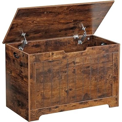 Storage Chest, Wooden Storage Bench with Flip-top Lid & Safety Hinge, Storing Trunk for Entryway, Living Room, Bedroom, Rustic Brown