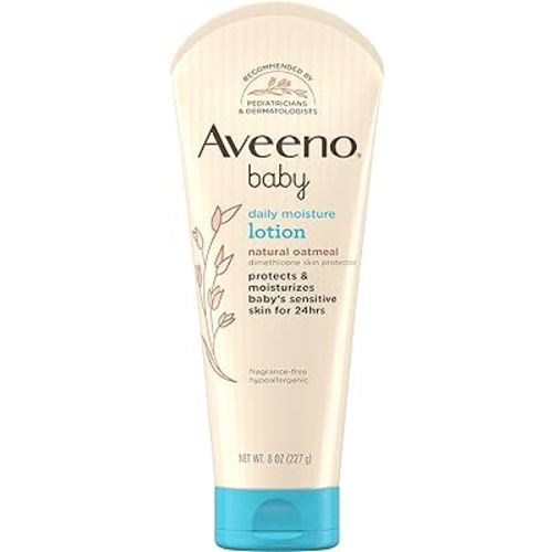 Aveeno Baby Daily Moisture Lotion for Delicate Skin with Natural Colloidal Oatmeal & Dimethicone, Hypoallergenic Moisturizing Baby Lotion, Fragrance-, Phthalate- & Paraben-Free, 8 fl. oz