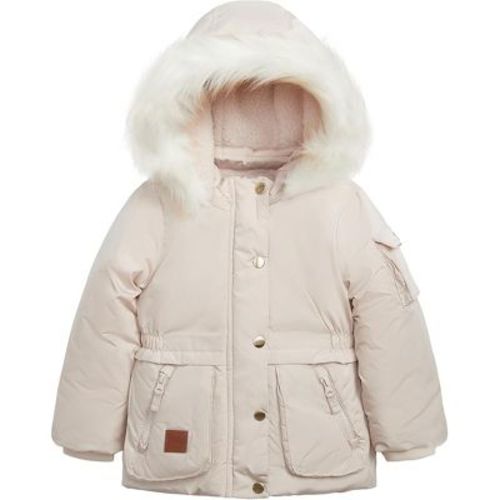 LONDON FOG Toddler Girls' Heavyweight Faux Fur Trim Fleece-Lined Jacket, Cream, 2T