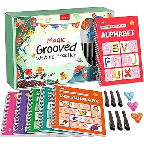 TIME X Magic Grooved Writing Practice Books, Reusable Handwriting Practice Books, Groove Workbooks, Handwriting Practice for Kids 3 +, Large Writing Practice Books (Practice 6-Books)