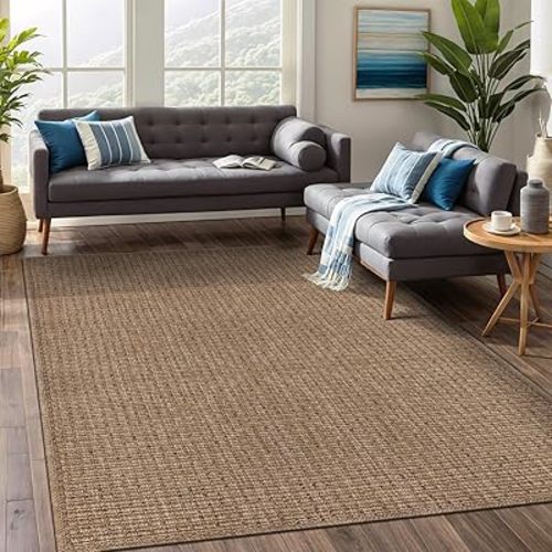 Beverly Rug Easy Jute Natural Rug 5x7 Solid Washable Durable Outdoor Indoor Area Rugs for Living Dining Room Patio Office Stain Resistant Non Shedding Casual Indoor Outside Carpet (5 x 7 Natural)
