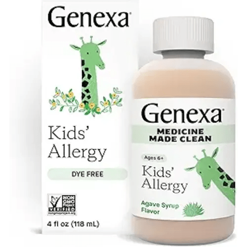 Genexa Kids’ Clean Allergy Antihistamine Medicine, Dye Free, 0% Artificial Additives, Multi Symptom Children's Allergy Relief, Delicious Organic Agave Flavor, Non-GMO & Gluten-Free, 4 fl oz