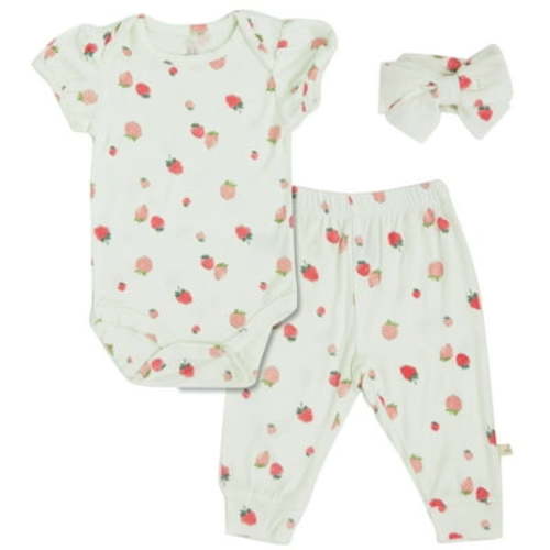 Milkberry Bamboo Jogger Set for Baby Girls 3pc. Layette for Infants Size 3-6 Months Strawberry Feilds