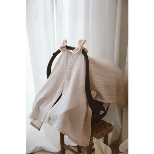 Cotton Muslin Baby Car Seat Canopy Cover, Bow Accents, Stroller Protection