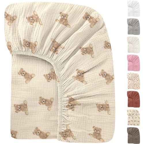 Premium Soft Cotton 52x28 Inches Muslin Crib Sheets Fitted Crib Mattress Sheet for Baby Girls & Boys, Soft Boho Neutral Toddler Bedding Bed Sheets Fits Well Standard Size Crib Mattress 28x52 Inches