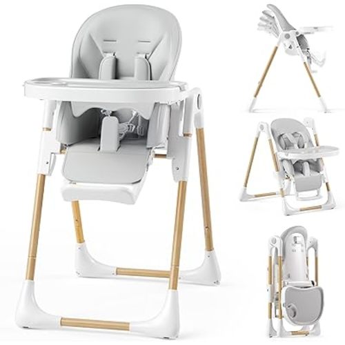Kinder King Foldable High Chair for Babies and Toddlers, Reclining Seat