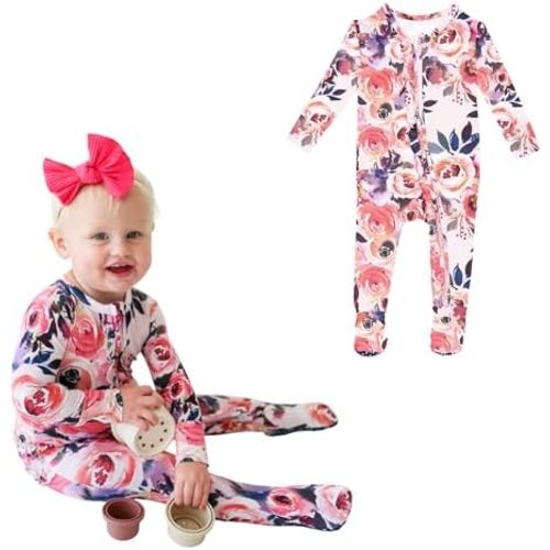 Posh Peanut Footie Pajamas for Baby Girls – Sleepers in Viscose from Bamboo with 2-Way Zipper & Ruffle Trim