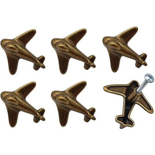 JfwuHap Airplane Retro Pull Knob, 6Pcs Drawer Handles, Cabinet Knobs with Screws, Single Hole Pulls, Zinc Alloy Hardware Furniture for Cupboard Wardrobes Dresser Closet, Home Bedroom Decoration