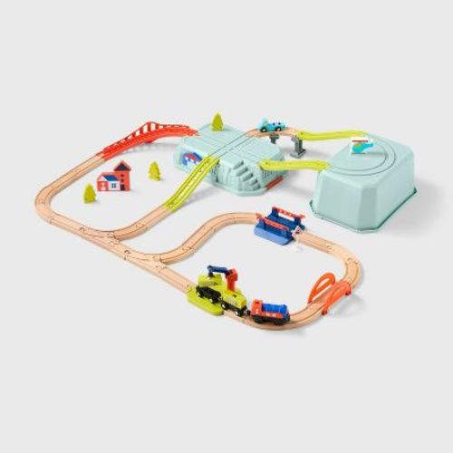 Train Set - Gigglescape™: Wooden & Plastic Toy, Railroad Crossing Gate, Tracks, Battery-powered, Ages 3+