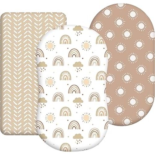 Baby Bassinet Sheets Girl Unisex - 3 Pack Safe Cradle Sheets Universal for Hourglass, Oval Rectangle Bassinet Mattresses (32" x 16") Cloud Rainbow