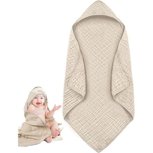 Hooded Baby Towels for Newborns - 100% Muslin Cotton Bath Towels,32x32Inch, Soft & Absorbent, Large