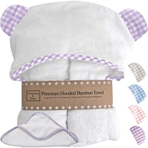 Channing & Yates - Premium Boutique Baby Towels for Girls - Hooded Girl Towel & Washcloth Set - Organic Viscose Made from Bamboo Baby Towels with Hood - Baby Girl Bath Towels (Purple)