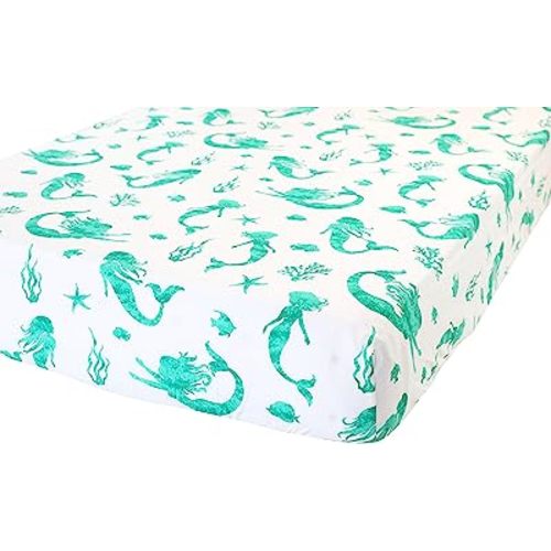 100% Cotton Fitted Crib Sheet - Premium Baby Bedding - Soft, Breathable & Durable - Mermaid Print