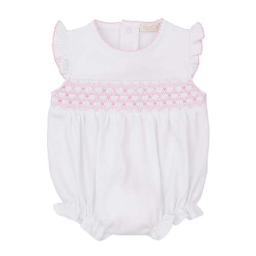 Smocked White Sleeveless Bubble with Pink CLB Summer 25