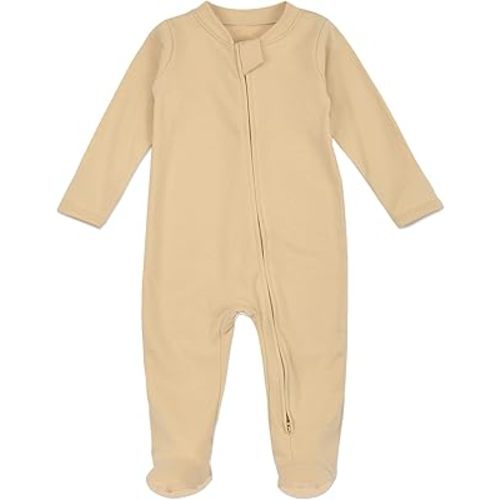 Aablexema Organic Cotton Baby Footie Pajamas with Mittens Newborn Soft Zip Sleeper