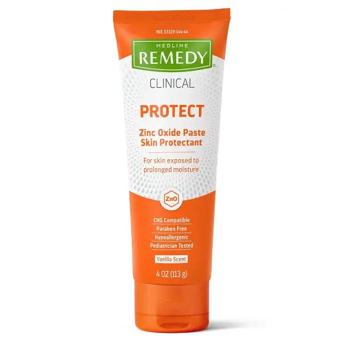 Medline Remedy Clinical Zinc Oxide Paste Skin Protectant (4 oz Tube), Vanilla Scent, Diaper Rash Cream, Incontinence Care, Wetness Protection, Paraben Free, Hypoallergenic, Adults, Children