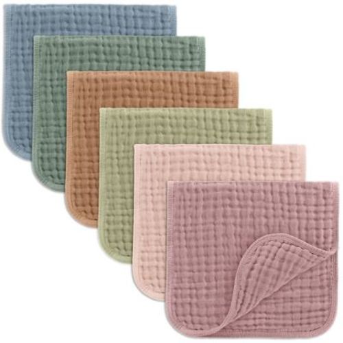 Muslin Burp Cloths Large 100% Cotton By Comfy Cubs (multicolor, Pack Of 6)