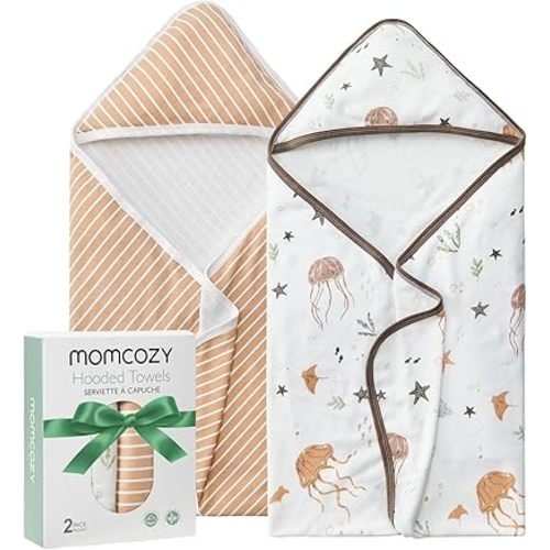 Momcozy Baby Towel with Hooded-2 Pack Soft Bath Towel Set-Shower Gifts or Bath Essential for Infant,Newborn, Toddler (35 X 35 Inch, Ocean Whimsy)