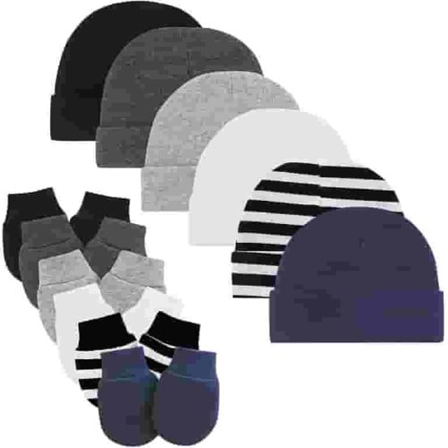 FOREEMME Newborn Baby Boys Hat & Mitt Set, Cotton Beanie Skull Caps for 0-6 Months
