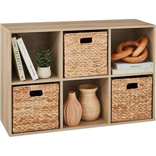 Best Choice Products 6-Cube Storage Organizer, 11in Shelf Opening, Bookcase, Display Shelf, Customizable w/ 3 Removable Back Panels – Light Oak
