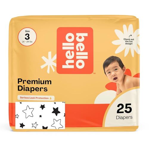 Hello Bello Diapers, Size 3 (14-24 lbs) Superstars, 25 Count of Premium Disposable Baby Diapers, Hypoallergenic with Soft, Cloth-Like Feel