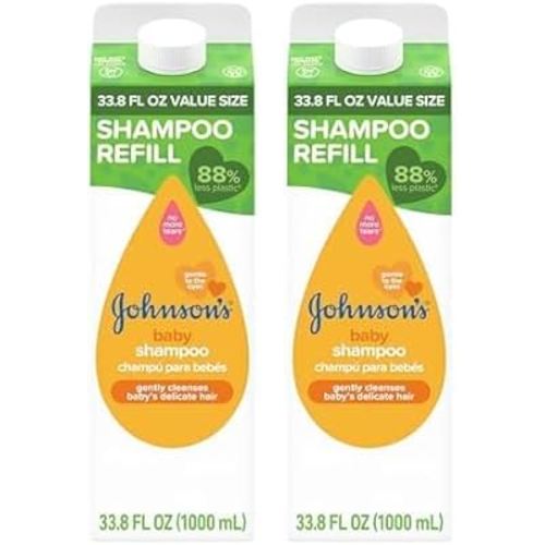 Johnson's Baby Shampoo, Hypoallergenic, Tear-Free for Baby's Delicate Scalp & Skin, Gently Washes Away Dirt & Germs, Paraben-Free, Value Size Refill, 33.8 fl. oz (Pack of 2)