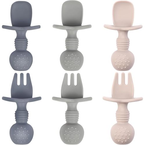 Baby Utensils, 3 Pack Silicone Forks and Spoons Set, Baby Spoons Self Feeding 6+ Months, BPA Free, Baby Led Weaning Feeding Supplies, Dishwasher Safe