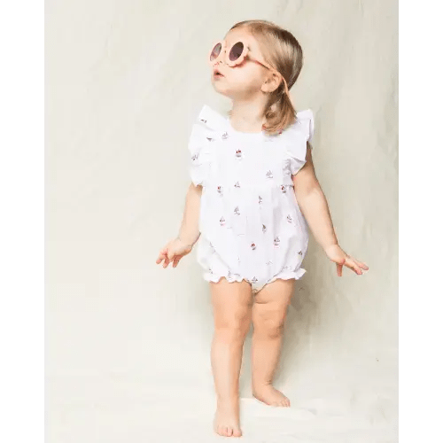 Baby's Twill Ruffled Romper in Bateau 0-3M