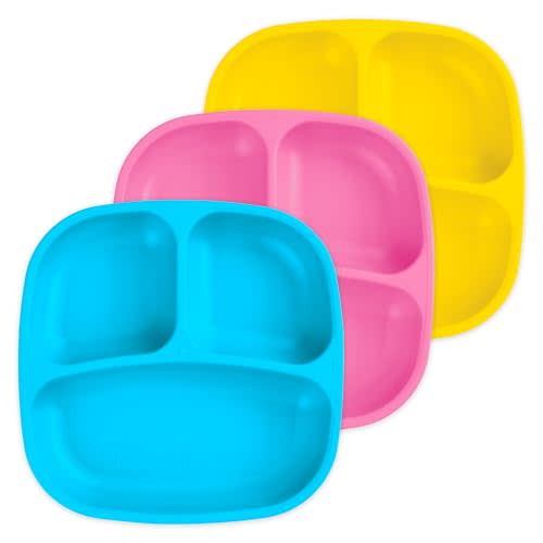 Re-Play Toddler Plates with Dividers - Deep-Walled 3 Compartments Divided Plates for Kids - Dishwasher & Microwave Safe - Made in USA - Set of 3-7.37" x 7.37" x 1.25" - Easter