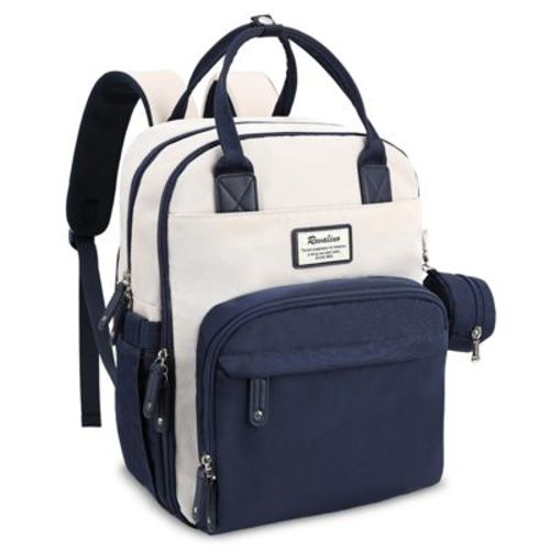 Ruvalino Large Diaper Bag Backpack, Multifunction Baby Changing Travel Bag with Insulated Pockets, Waterproof Backpack for Moms & Dads - Cream-Blue