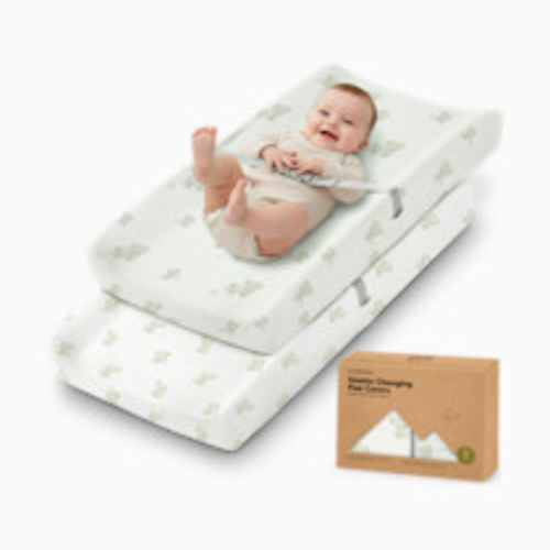 2-Pack Organic Changing Pad Covers for Girl, Boy, Neutral - 100% Cotton Changing Table Pad Cover, Soft Baby Nursery Diaper Changing Pad Sheets, Contour Changing Pads Liners, Change Pad Cover (Elly)