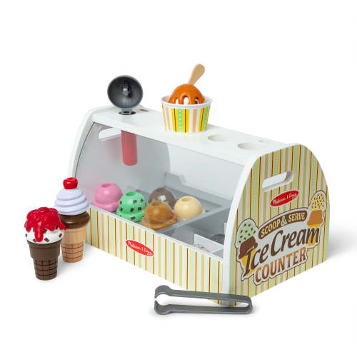 Free Shipping! Melissa & Doug Wooden Ice Cream Counter 28-Piece Play Food Set for Toddlers