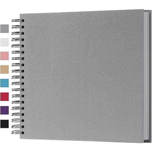 potricher 10 x 10 Inch DIY Scrapbook Photo Album 80 Pages Thick Kraft Blank Gray Paper Memory Book for Wedding and Anniversary Family (Gray, 10 Inch)