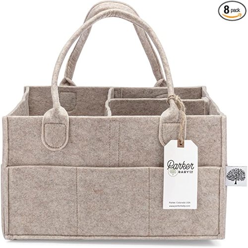 Parker Baby Diaper Caddy - Nursery Storage Bin and Car Organizer for Diapers and Baby Wipes - Oatmeal - Regular