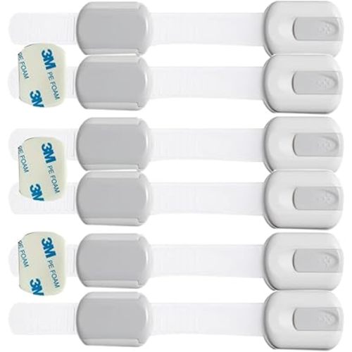 Child Safety Cabinet Locks, 6-Pack, Adhesive Baby Proofing Latches for Drawers and Cupboards, White