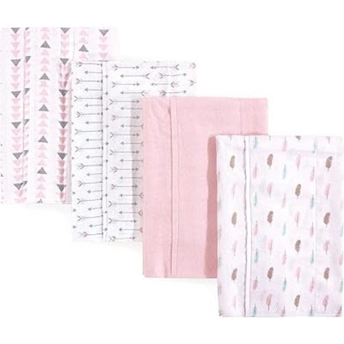 Luvable Friends Unisex Baby Cotton Flannel Burp Cloths, Girl Feathers, One Size